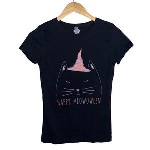 3/$25 🍄 Fifth Sun Black 'Happy Meowoween' Cat Tee Girls NWT Size XL 14-16